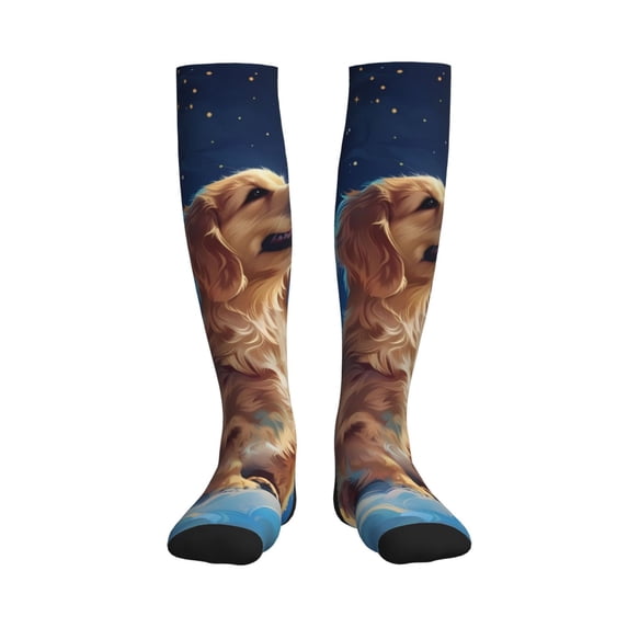 Pofeuu Starry Sky Cloud Dog Print Compression Socks for Women & Men Circulation - Best Support for Nurses,Running,Athletic,Sports