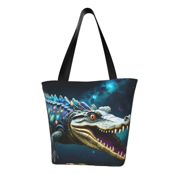 Pofeuu Starry Sky Colorful Crocodile Print Women Fashion Shoulder Handbags Top Handle Satchel Bags Tote Shoulder Shopping Bag Stylish Canvas Tote Bag