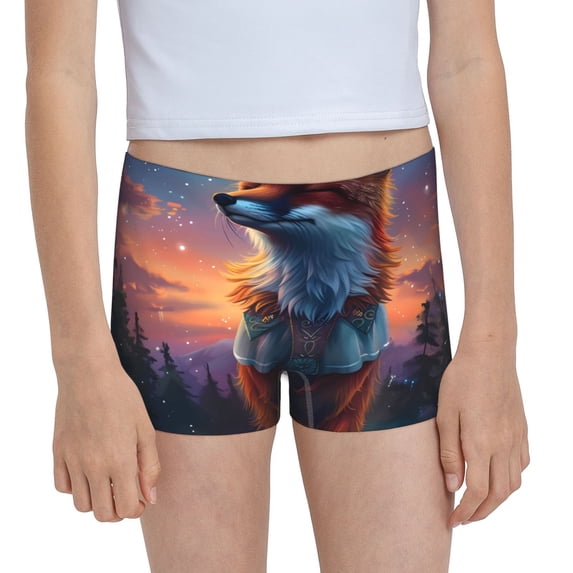 Pofeuu Starry Sky Meditating Fox Print Soft Cotton Girls Boyshort panties Toddler Underwear-Large
