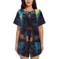 thumbnail image 1 of Pofeuu Starry Sky Moon Wolf Leader Print Women's Pajama Set Short/Shorts Soft Button PJs Elastic Drawstring Waist Sleepwear-X-Large, 1 of 6