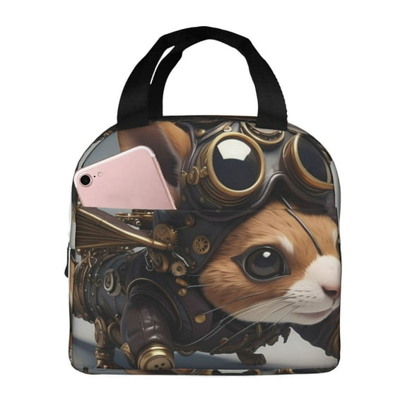 Pofeuu Steampunk Squirrel Pilot Print Lunch Bag Lunch Box Large Capacity Insulated Lunch Bag for Adult, Leakproof Reusable Lunch Tote Bags for Work