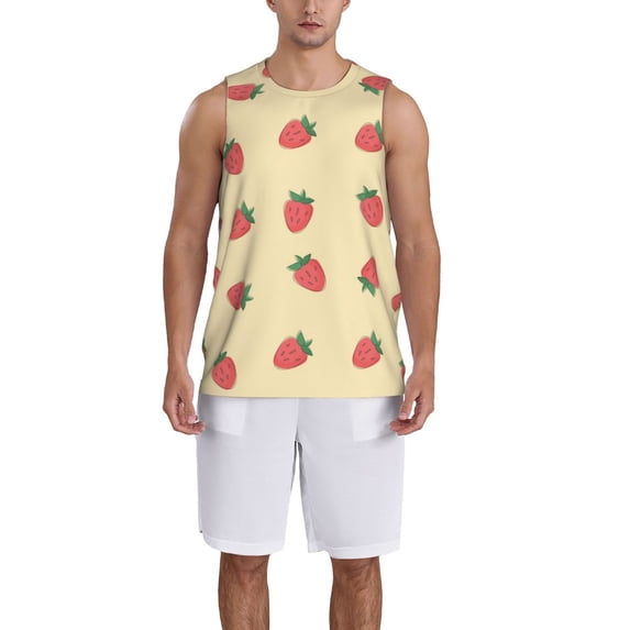 Pofeuu Strawberries Print Basketball Jersey, Shirts for Men Youth Basketball Jersey Crew Neck-X-Large