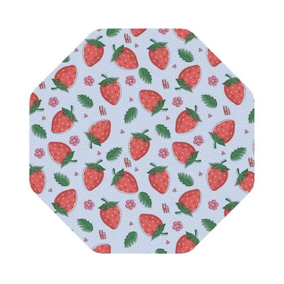 Pofeuu Strawberries Print Leather Coasters Set of 6, Round Cups Mugs Mat Pad for Home Kitchen Heat Resistant Drink Coasters,Octagon