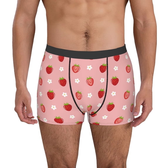 Pofeuu Strawberries Print Men’s Boxer Briefs, Moisture-Wicking Underwear, Regular,Trunk-Small