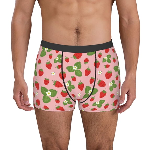 Pofeuu Strawberries Print Men’s Boxer Briefs, Moisture-Wicking Underwear, Regular,Trunk-X-Large