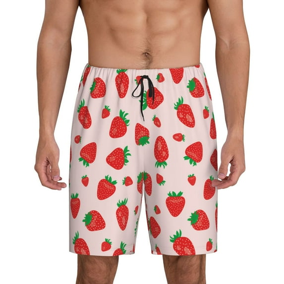 Pofeuu Strawberries Print Men's Soft Woven Elastic Waistband Sleep Pajama Short-XX-Large