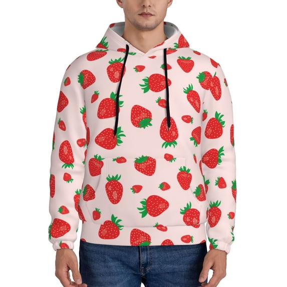 Pofeuu Strawberries Print Mens Casual Hooded Collar Drawstring Hoodies Pullover Sweatshirts Casual Long Sleeve Shirts-X-Large