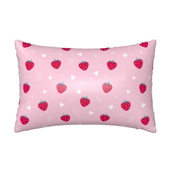 Pofeuu Strawberry And Heart Print Satin Pillowcase for Hair and Skin Pillow Cases, Silk Pillow Cases, Soft Cooling Pillow Covers, 20x30 Inches(Pillow core not included)