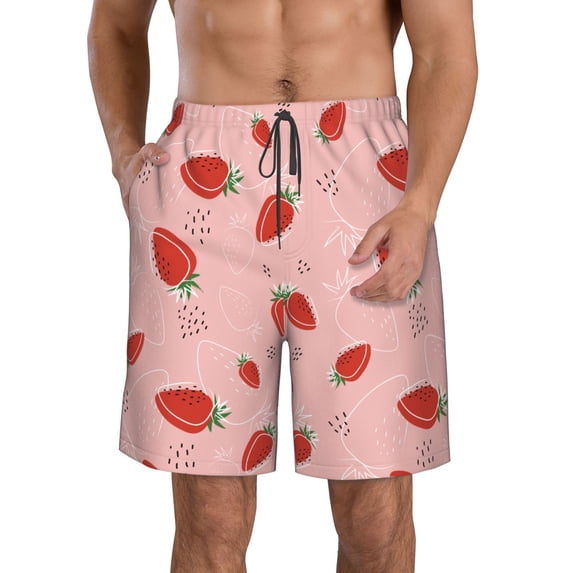 Pofeuu Cute Strawberry C Prin Men's Swim Trunks Quick Dry Bathing Suit Swimming Board Shorts Mesh Lining Beach Swimwear-