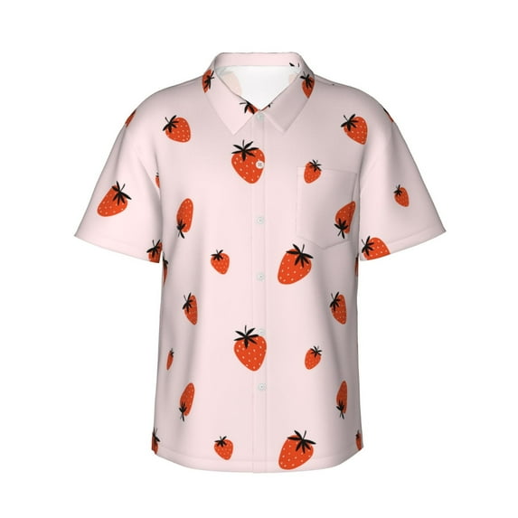 Pofeuu Strawberry Print Hawaiian Shirt for Men Sleeves Casual Button Down Summer Beach Dress Shirts T-Shirts,Small
