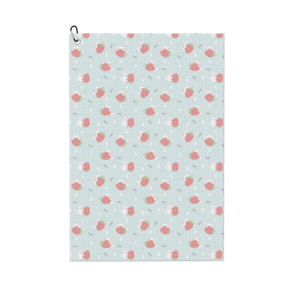 Pofeuu Strawberry Print Premium Golf Towel with Carabiner Clip Absorbent Microfiber Waffle Pattern Golf Towel for Golf Bag Trolly Belt Loop