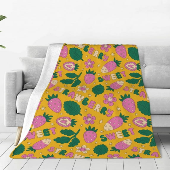 Pofeuu Strawberry Print Ultra-Soft Micro Fleece Blanket,for Bed Or Sofa,All Season Throw Blankets Flannel Blanket-50"x40"