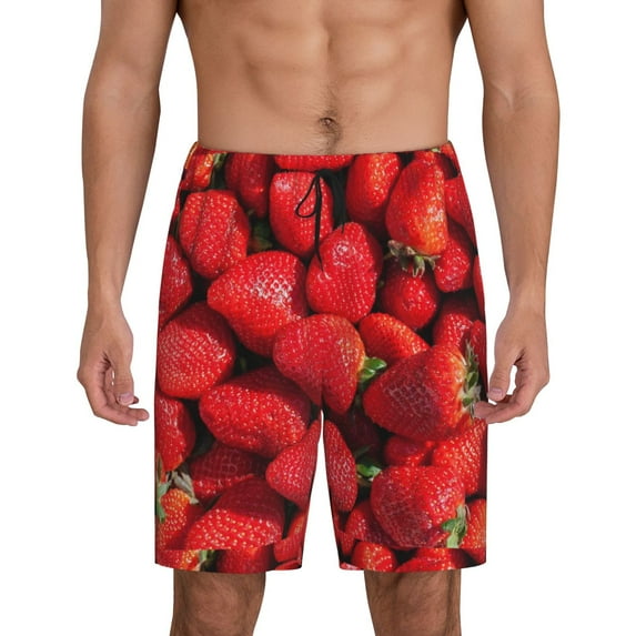 Pofeuu Strawberry Red Print Men's Soft Woven Elastic Waistband Sleep Pajama Short-3X-Large