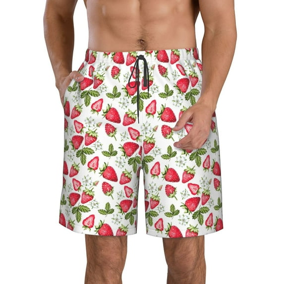 Pofeuu Strawberry1 Prin Men's Swim Trunks Quick Dry Bathing Suit Swimming Board Shorts Mesh Lining Beach Swimwear-X-Large
