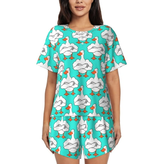 Pofeuu Strong Goose Print Women's Pajama Set Short/Shorts Soft Button PJs Elastic Drawstring Waist Sleepwear-X-Large