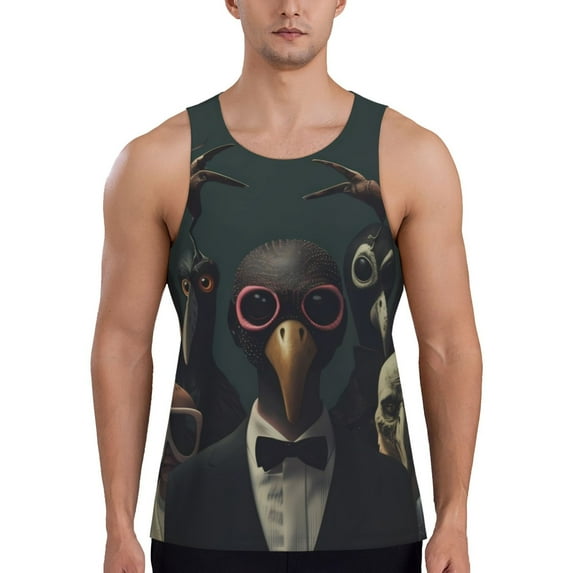 Pofeuu Stylish Avian Gathering Print Men's Workout Tank Tops Sleeveless Muscle Gym Shirt Quick Dry-3X-Large