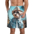 thumbnail image 1 of Pofeuu Stylish Dog in Denim Outfit Prin Men's Swim Trunks Quick Dry Bathing Suit Swimming Board Shorts Mesh Lining Beach Swimwear-Small, 1 of 6