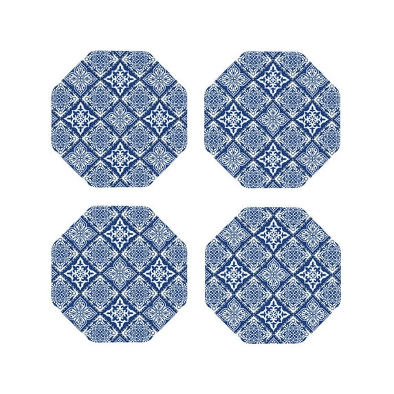 Pofeuu Stylized Flowers Vintage Boho Print Coasters for Drinks, 4Pack PU Leather Coasters, Bar Drink Coasters for Tabletop Protection, Furniture from Damage-Octagon