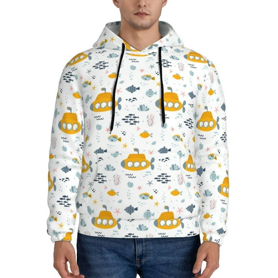 Pofeuu Submarine Ship Print Mens Casual Hooded Collar Drawstring Hoodies Pullover Sweatshirts Casual Long Sleeve Shirts-X-Large