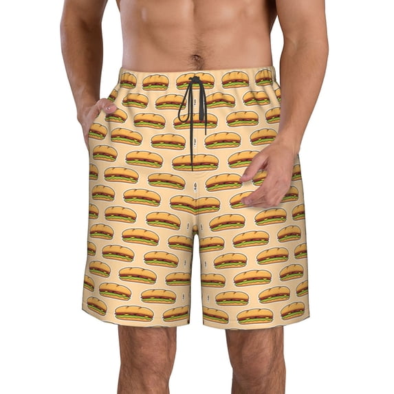 Pofeuu Submarine Sub Sandwich Prin Men's Swim Trunks Quick Dry Bathing Suit Swimming Board Shorts Mesh Lining Beach Swimwear-3X-Large