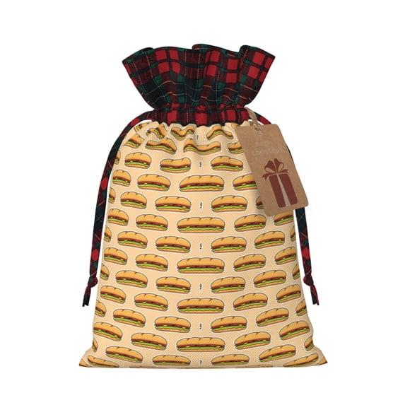 Pofeuu Submarine Sub Sandwich Print Burlap Bags with Drawstrings Drawstring Gift Bags Pouch Bag for Thankgiving Birthday Party Gift Wrapping Treats and Party Favors-Black