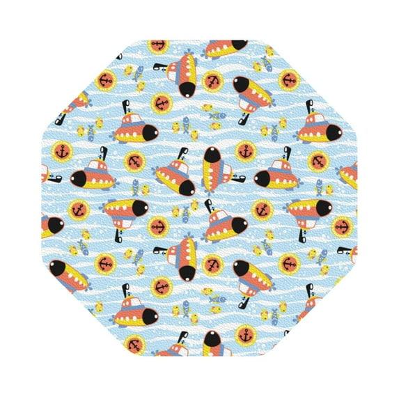Pofeuu Submarine With Fishes Undersea Print Leather Coasters Set of 6, Round Cups Mugs Mat Pad for Home Kitchen Heat Resistant Drink Coasters,Octagon