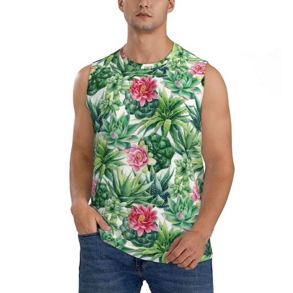Pofeuu Succulents 1 Print Men's Muscle T-Shirt, Sleeveless, Muscle Tank, Classic Muscle Tee Top For Men Casual Sleeveless Muscle T-Shirt Trendy Clothes-Medium