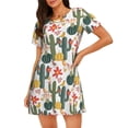thumbnail image 1 of Pofeuu Summer Cactus With Blooming Print Women's Loose Fit Short Sleeve Nightgown, Comfortable Sleep Dress for Women, Casual Lounge Sleepwear, Soft Cotton Sleep Dress, 1 of 6