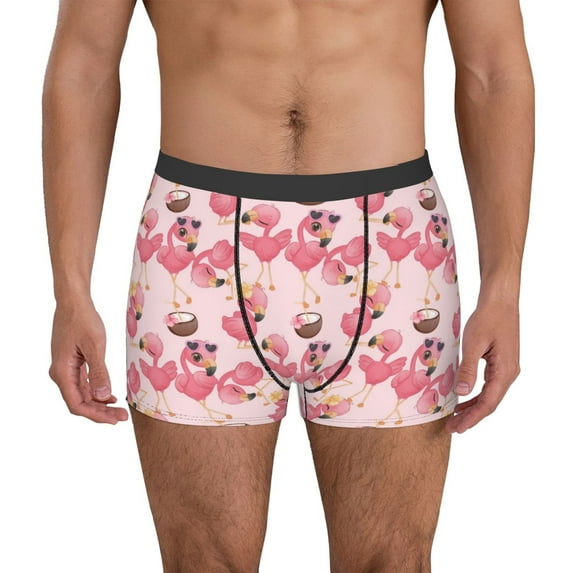 Pofeuu Summer Flamingo Print Men’s Boxer Briefs, Moisture-Wicking Underwear, Regular,Trunk-Small