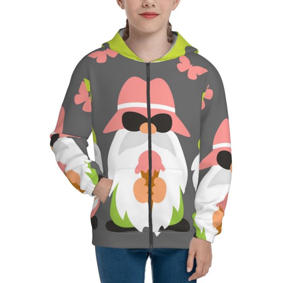 Pofeuu Summer Gnome 1 Print Teenage Zipper Hoodie Sweatshirts Hooded Casual Jackets With Pocket For Boys Girls-Medium