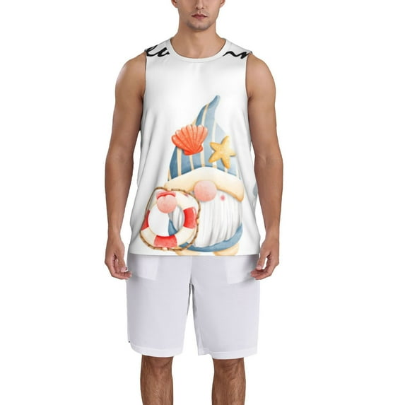 Pofeuu Summer Gnome Print Basketball Jersey, Shirts for Men Youth Basketball Jersey Crew Neck-X-Large