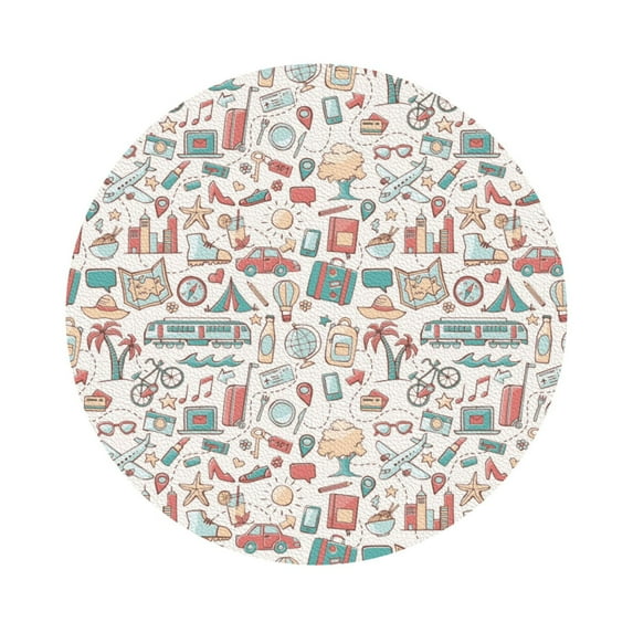 Pofeuu Summer Life Print Leather Coasters Set of 6, Round Cups Mugs Mat Pad for Home Kitchen Heat Resistant Drink Coasters,Round Shape