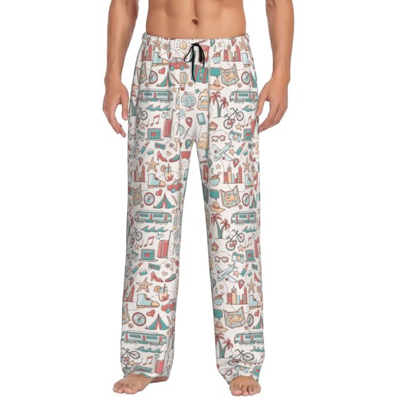 Pofeuu Summer Life Print Men's Pajama Pants, Soft Lounge Pajama Pants with big pockets for Men Plaid Pj Bottoms-Medium