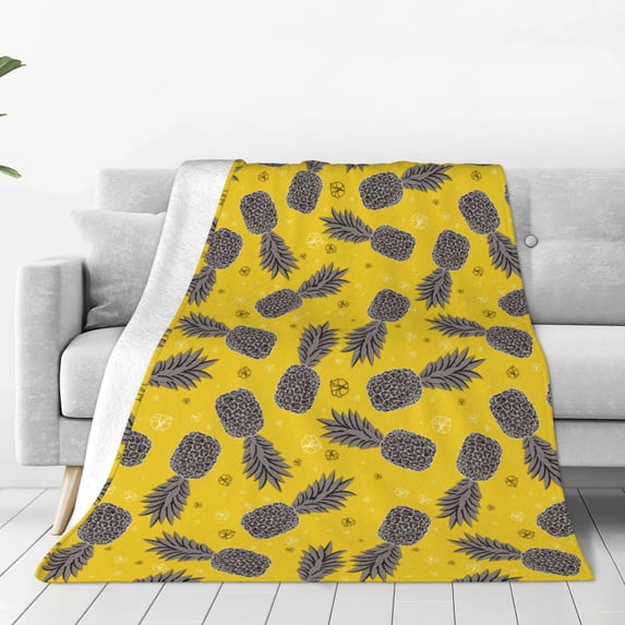 Pofeuu Summer Pineapple Print Ultra-Soft Micro Fleece Blanket,for Bed Or Sofa,All Season Throw Blankets Flannel Blanket-60"x50"
