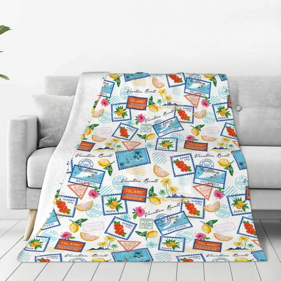 Pofeuu Summer Stamp Print Ultra-Soft Micro Fleece Blanket,for Bed Or Sofa,All Season Throw Blankets Flannel Blanket-80"x60"