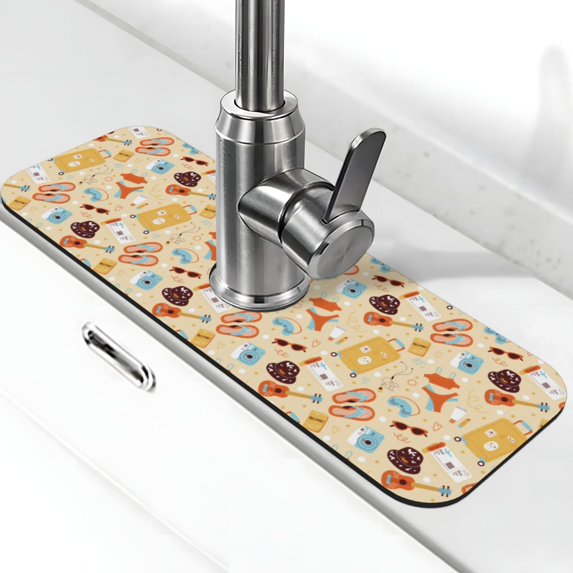 Pofeuu Summer Travel Print Splash Guard for Sink Faucet Sink Gadgets-Splash Guard Behind Faucet Drip Catcher for Kitchen, Bathroom,Sink Mat