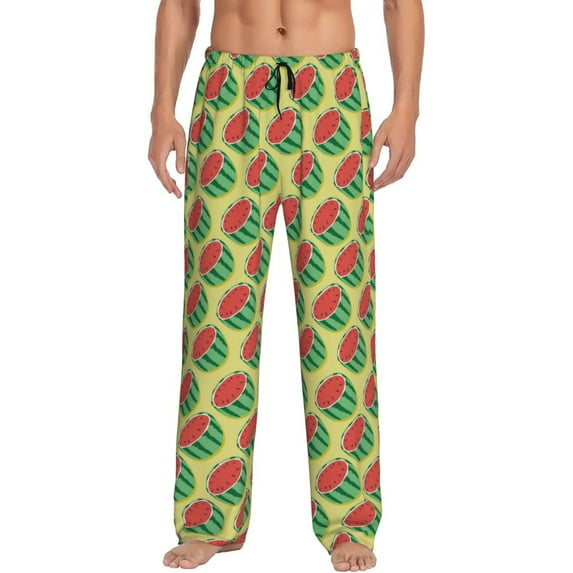 Pofeuu Summer Watermelon Print Men's Pajama Pants, Soft Lounge Pajama Pants with big pockets for Men Plaid Pj Bottoms-Medium
