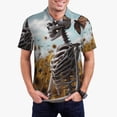thumbnail image 1 of Pofeuu Sunflower Butterfly Skull Print Men's Loose Fit Midweight Short-Sleeve Pocket Polo-Small, 1 of 6