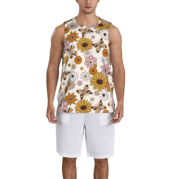 Pofeuu Sunflowers And Butterflies Print Basketball Jersey, Shirts for Men Youth Basketball Jersey Crew Neck-Medium