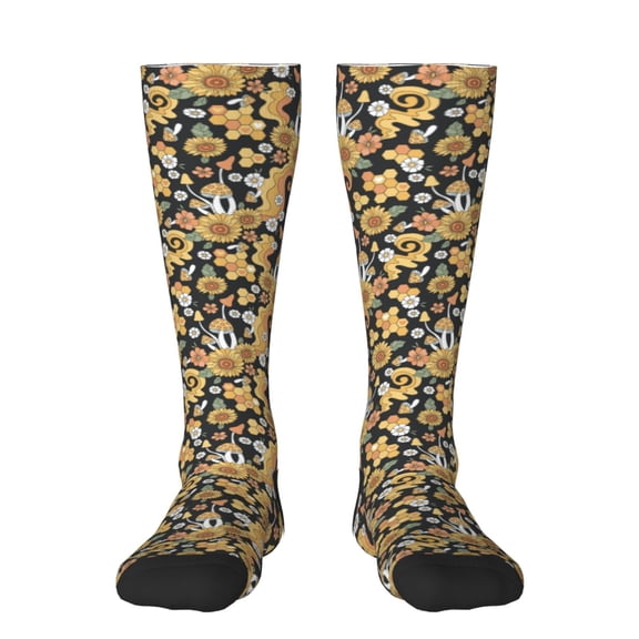 Pofeuu Sunflowers Bee Print Stockings, Adult Running Hiking Socks for Youth and Adult