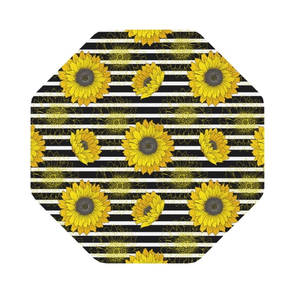Pofeuu Sunflowers On Black And White Stripes Print Leather Coasters Set of 6, Round Cups Mugs Mat Pad for Home Kitchen Heat Resistant Drink Coasters,Octagon