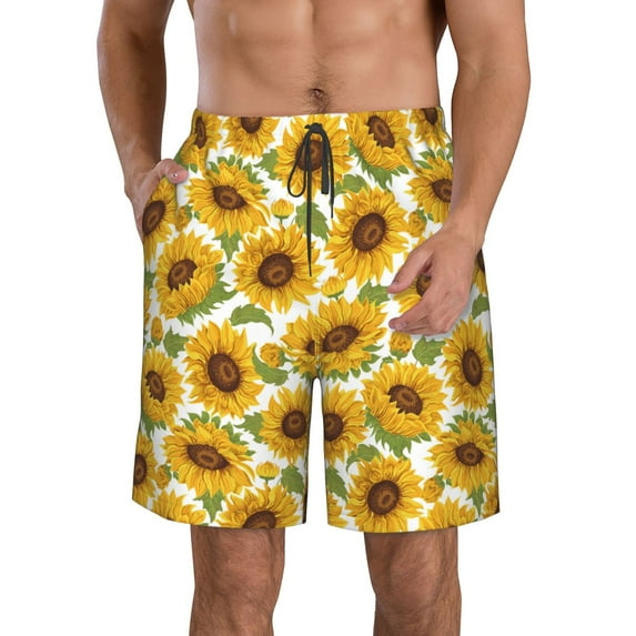 Pofeuu Sunflowers Prin Men's Swim Trunks Quick Dry Bathing Suit Swimming Board Shorts Mesh Lining Beach Swimwear-X-Large