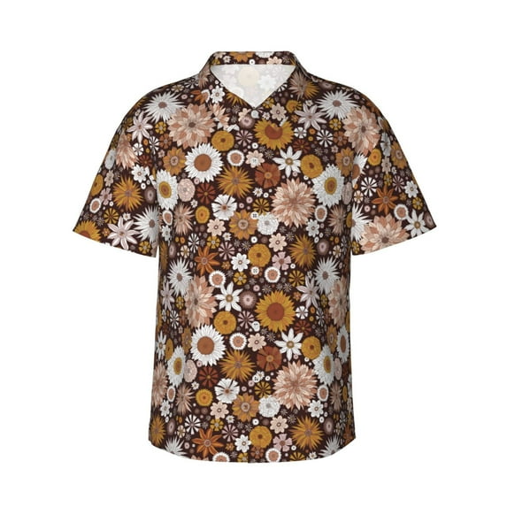 Pofeuu Sunflowers Print Hawaiian Shirt for Men Sleeves Casual Button Down Summer Beach Dress Shirts T-Shirts,Small