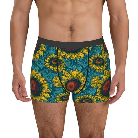 Pofeuu Sunflowers Print Men’s Boxer Briefs, Moisture-Wicking Underwear, Regular,Trunk-Small