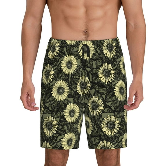 Pofeuu Sunflowers Print Men's Soft Woven Elastic Waistband Sleep Pajama Short-4X-Large