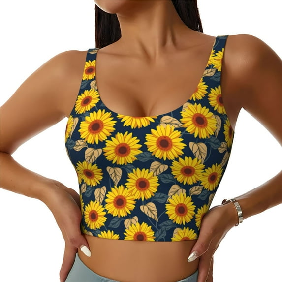 Pofeuu Sunflowers Print Sports Bra for Women Sexy Vest Yoga Running Gym Fitness Crop Bras Tops-Small