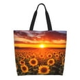 thumbnail image 1 of Pofeuu Sunset Golden Sunflower Field Print Reusable Grocery Bags - Washable, Foldable, Packable Tote, Large Handles, Heavy Duty, Zippered Top Pouch, 1 of 8