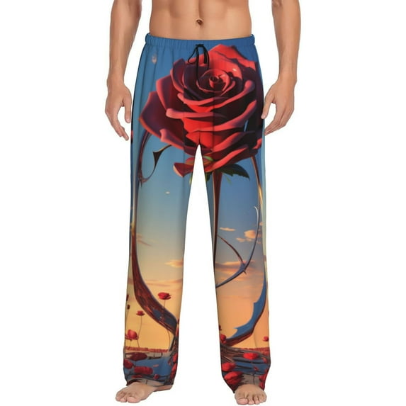 Pofeuu Sunset Rose Elegance Print Men's Pajama Pants, Soft Lounge Pajama Pants with big pockets for Men Plaid Pj Bottoms-X-Large
