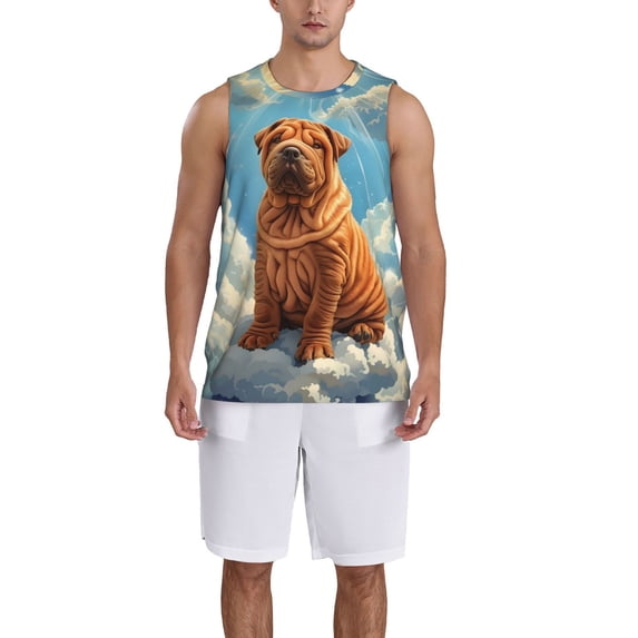 Pofeuu Sunshine Cloud Bulldog Print Basketball Jersey, Shirts for Men Youth Basketball Jersey Crew Neck-XX-Large