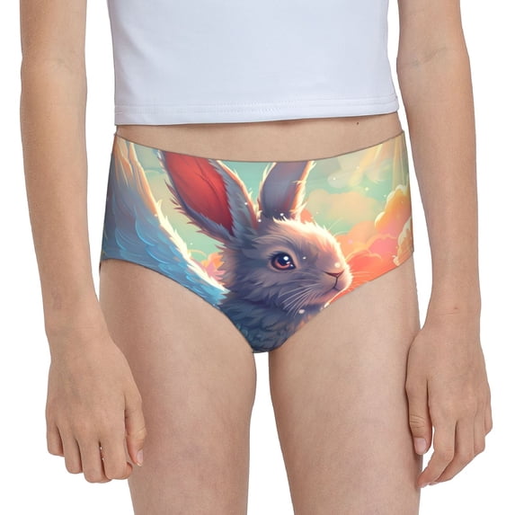 Pofeuu Sunshine Winged Rabbit Print Soft Cotton Underwear Girls'Briefs Soft Undies
